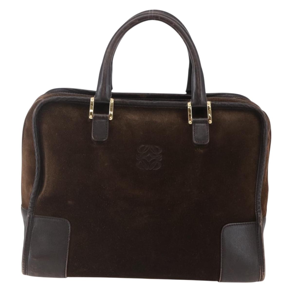 LOEWE Anagram Amazona 32 Hand Bag Suede Brown Gold Auth ep11227