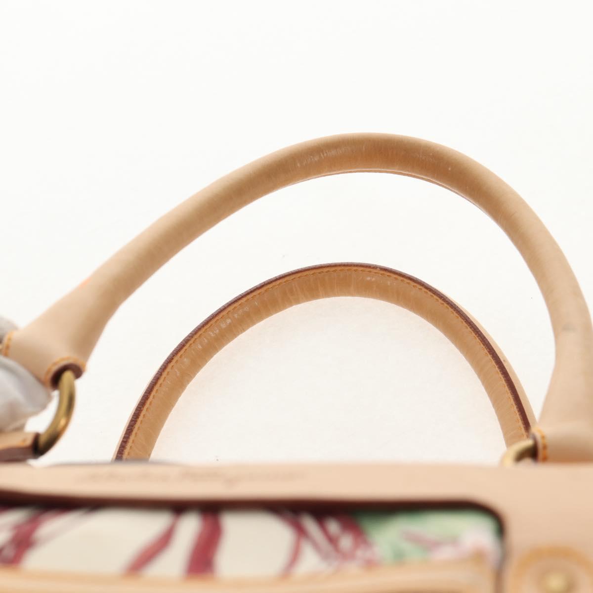 Salvatore Ferragamo Gancini Animal Boston Bag Nylon Leather Beige Auth ep11228