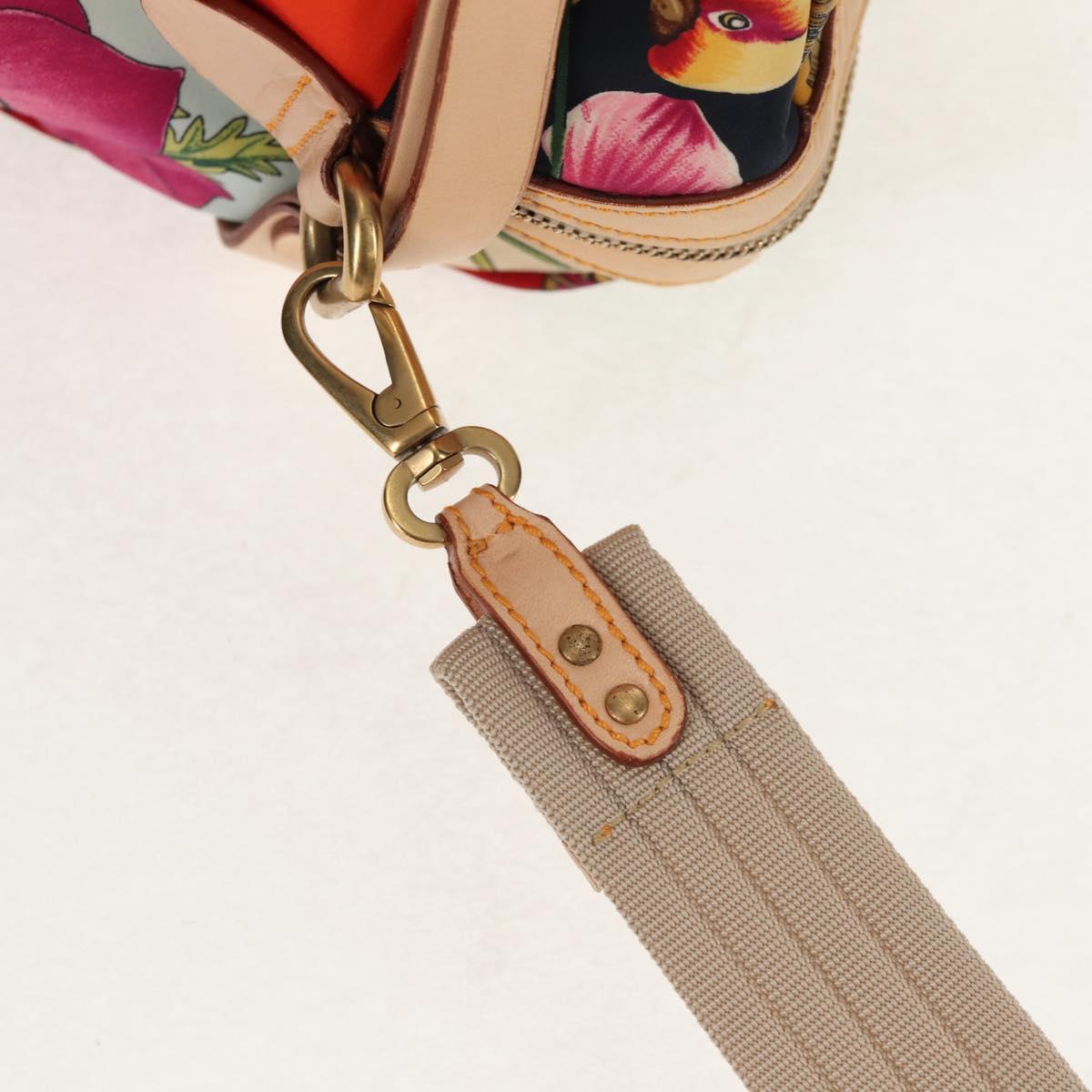 Salvatore Ferragamo Gancini Animal Boston Bag Nylon Leather Beige Auth ep11228