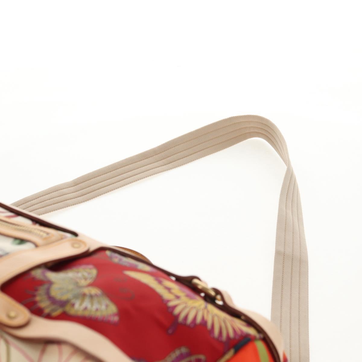 Salvatore Ferragamo Gancini Animal Boston Bag Nylon Leather Beige Auth ep11228