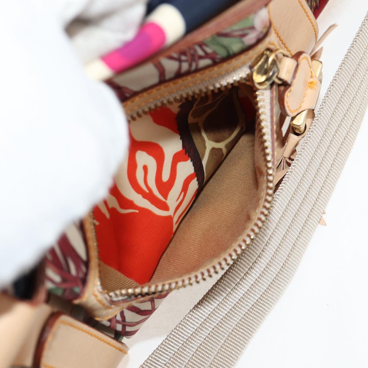 Salvatore Ferragamo Gancini Animal Boston Bag Nylon Leather Beige Auth ep11228