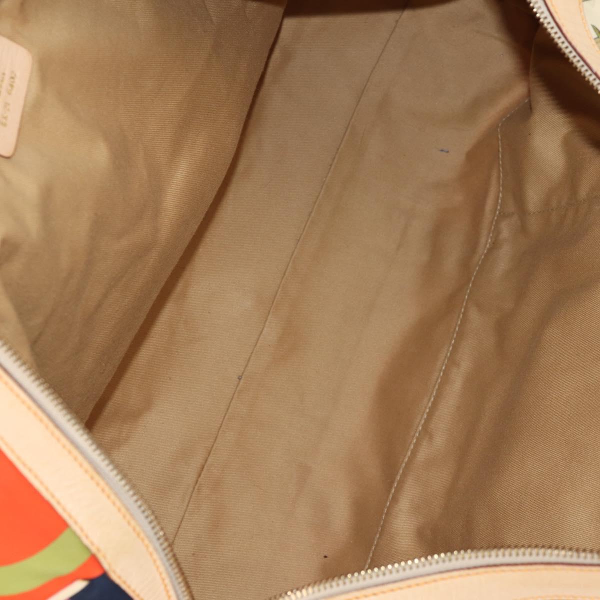 Salvatore Ferragamo Gancini Animal Boston Bag Nylon Leather Beige Auth ep11228