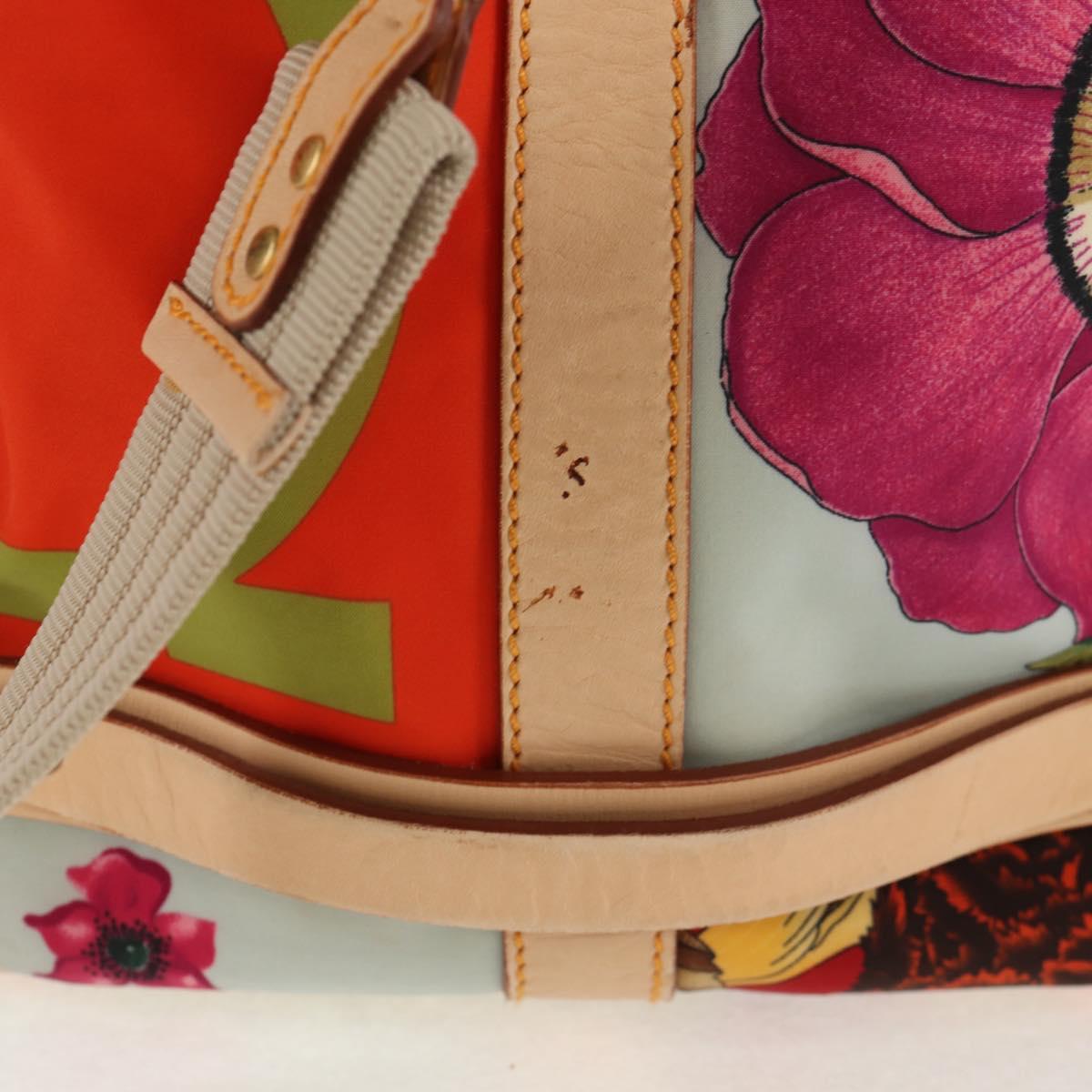 Salvatore Ferragamo Gancini Animal Boston Bag Nylon Leather Beige Auth ep11228