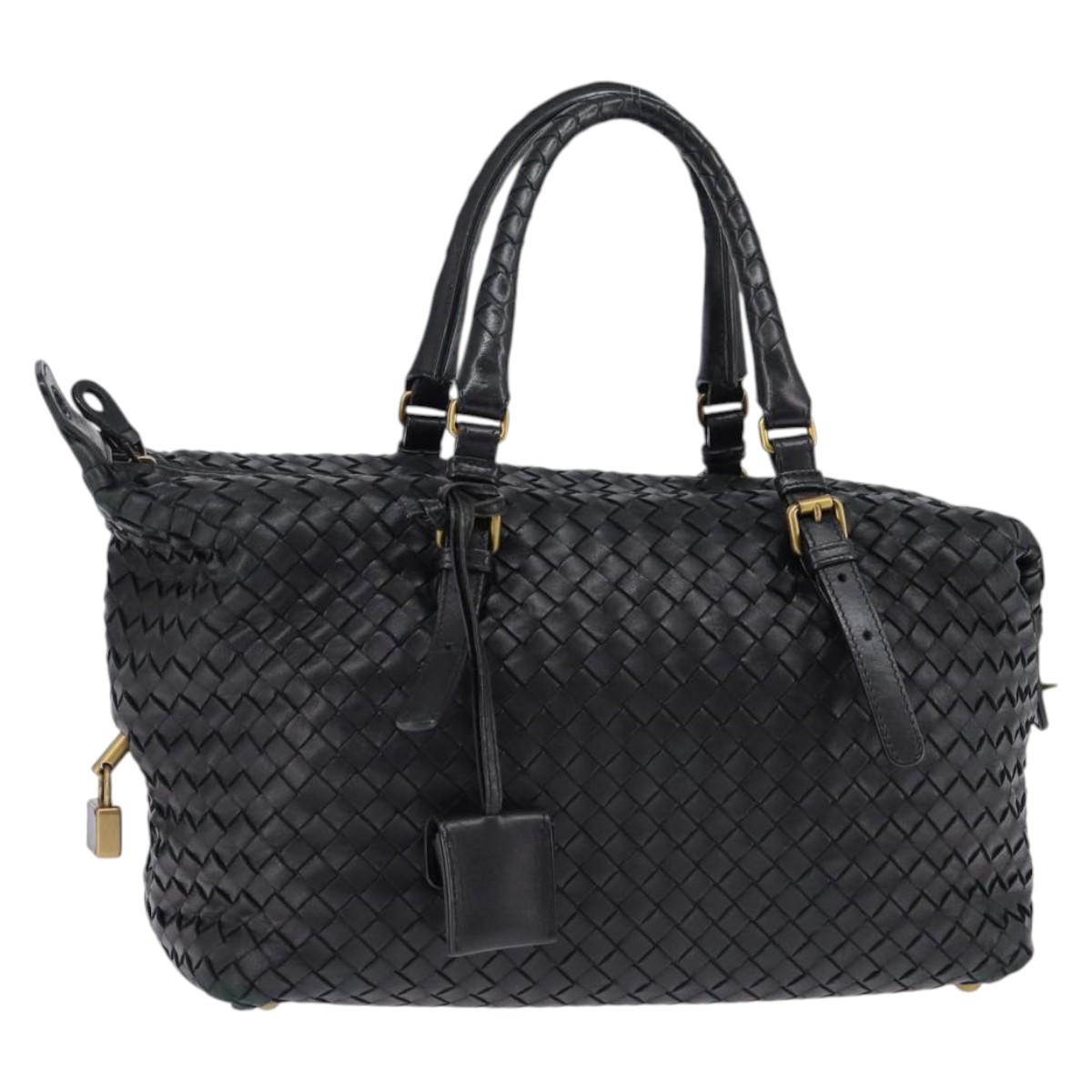 BOTTEGA VENETA INTRECCIATO Hand Bag Leather Black Gold 173398 Auth ep11233