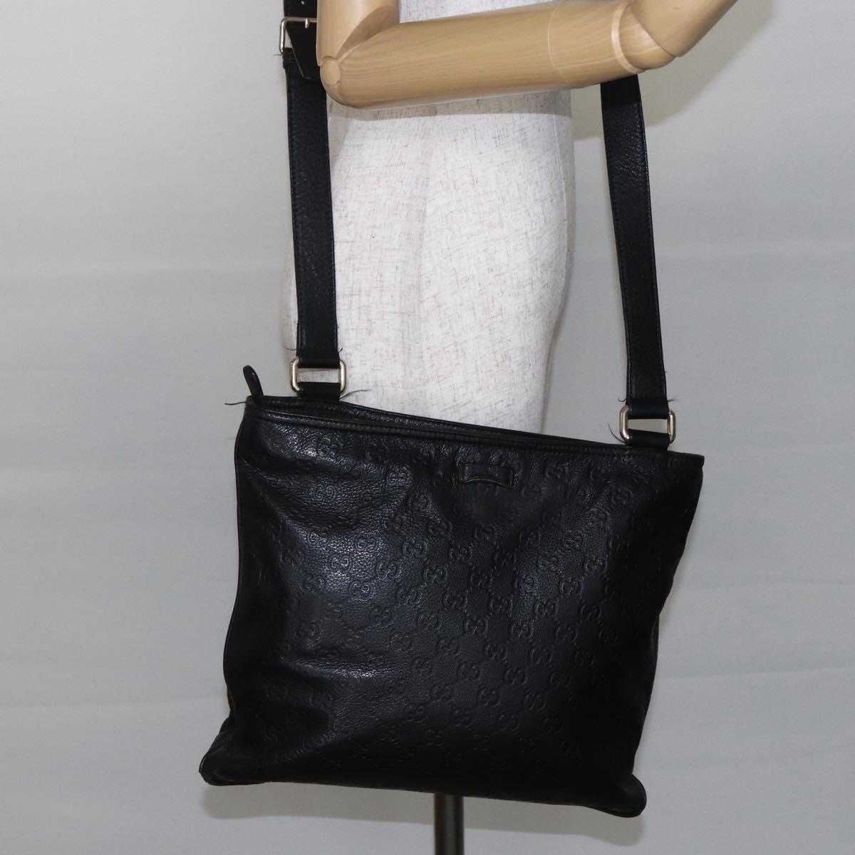 GUCCI GG Canvas Guccissima Shoulder Bag Leather Black Gold 201446 Auth ep11249