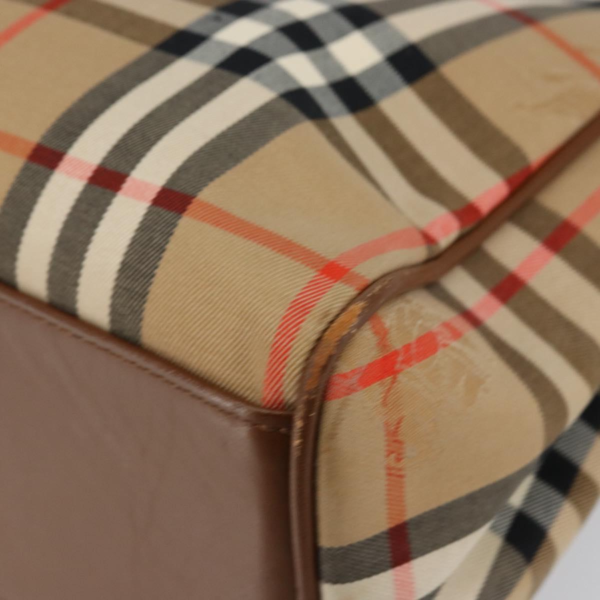 Burberrys Nova Check Hand Bag Canvas Gold Beige Auth ep11255