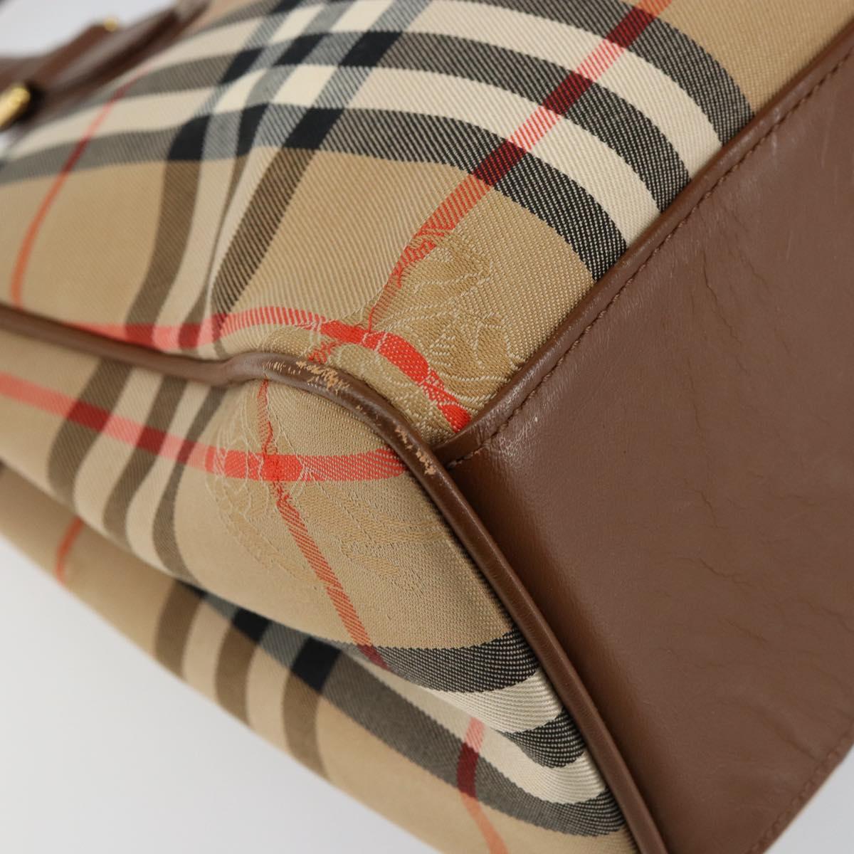 Burberrys Nova Check Hand Bag Canvas Gold Beige Auth ep11255