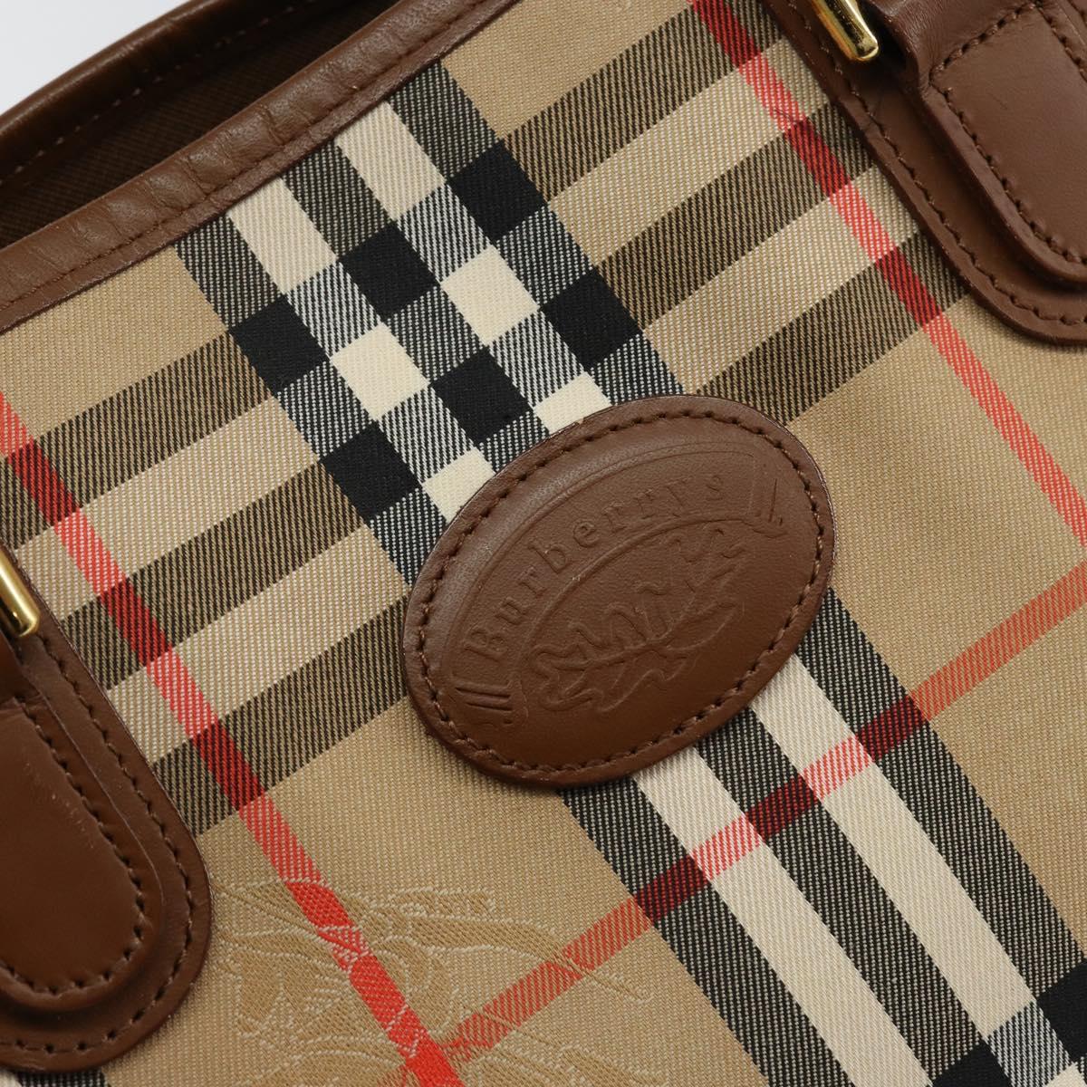 Burberrys Nova Check Hand Bag Canvas Gold Beige Auth ep11255