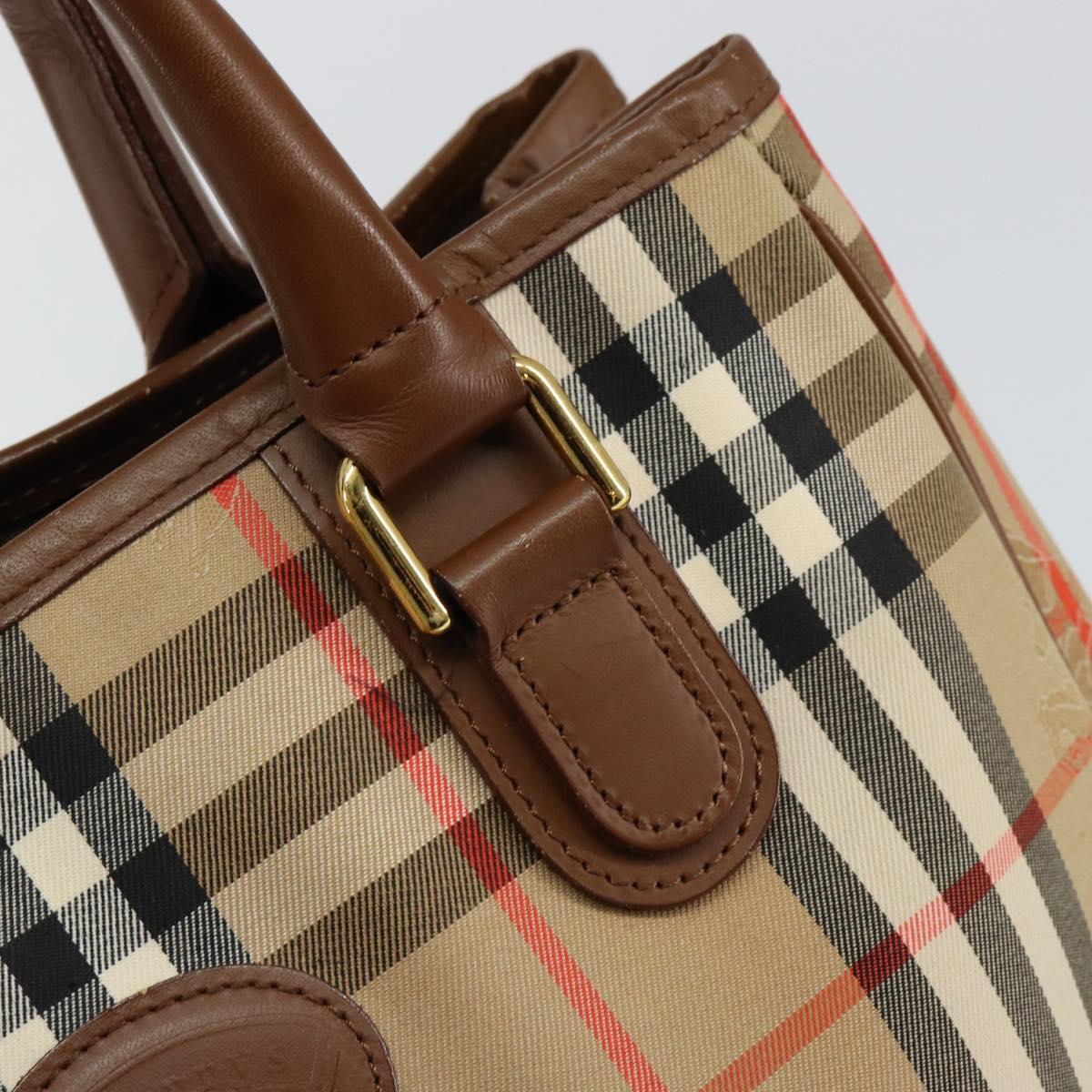 Burberrys Nova Check Hand Bag Canvas Gold Beige Auth ep11255