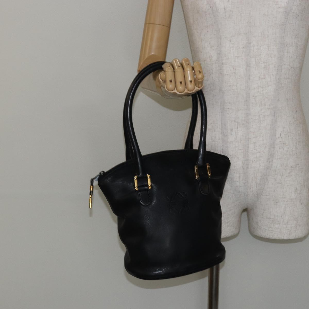 LOEWE Hand Bag Leather Black Gold Auth ep11258