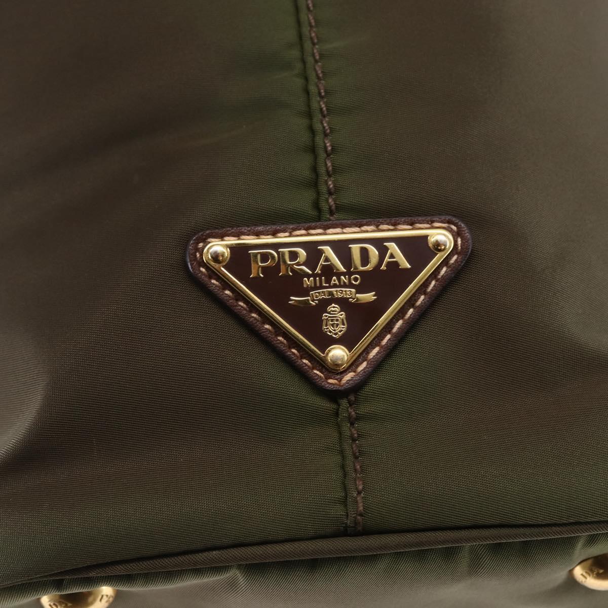 PRADA Tote Bag Nylon Khaki Gold Auth ep11268