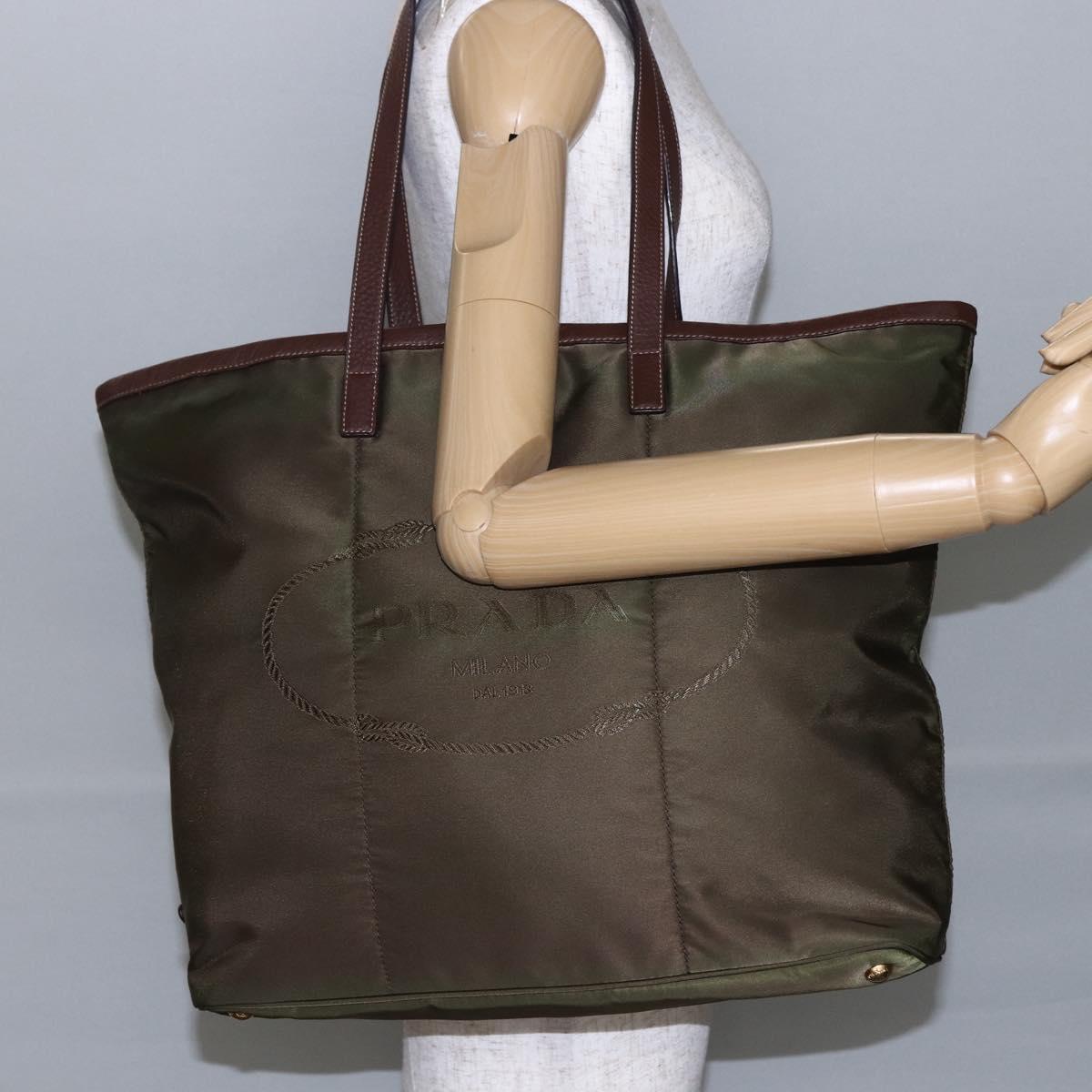 PRADA Tote Bag Nylon Khaki Gold Auth ep11268