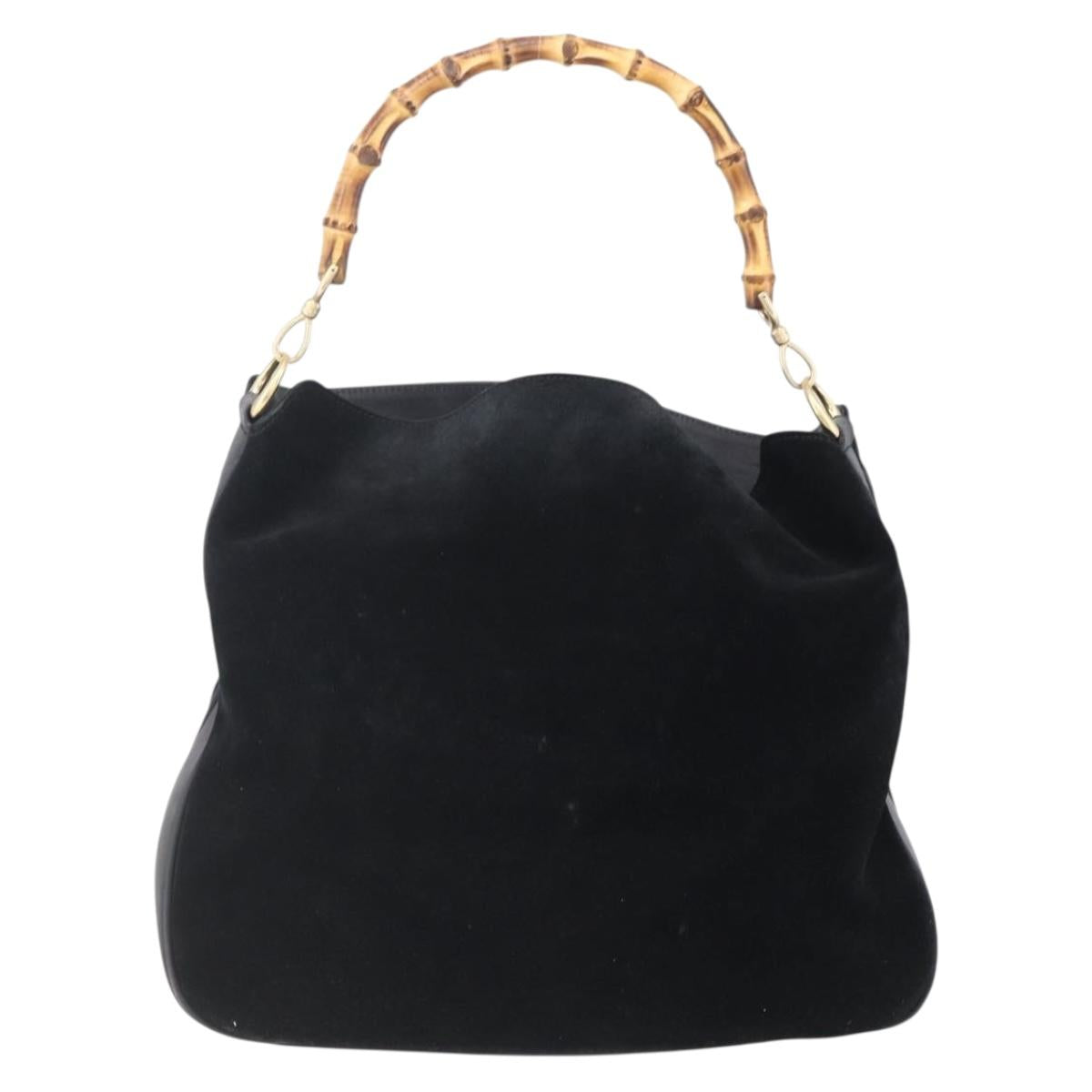 GUCCI Bamboo Shoulder Bag Suede Black Gold 001 1014 1577 Auth ep11269