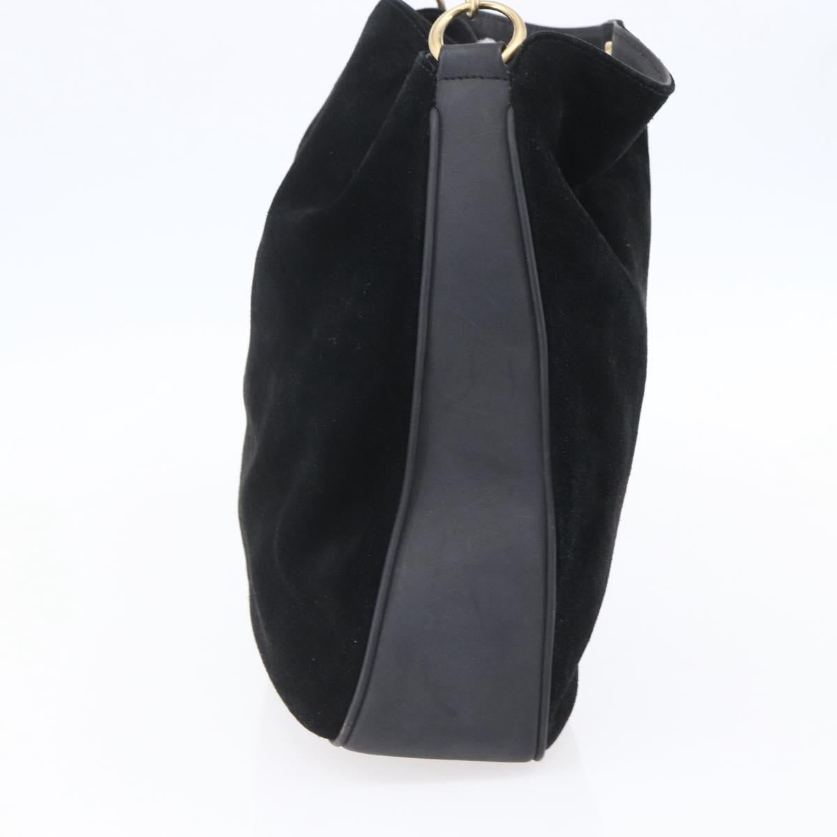 GUCCI Bamboo Shoulder Bag Suede Black Gold 001 1014 1577 Auth ep11269