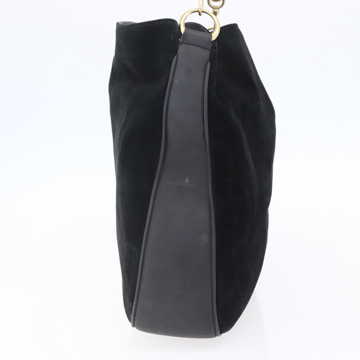 GUCCI Bamboo Shoulder Bag Suede Black Gold 001 1014 1577 Auth ep11269