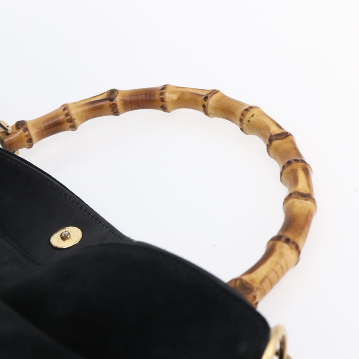 GUCCI Bamboo Shoulder Bag Suede Black Gold 001 1014 1577 Auth ep11269