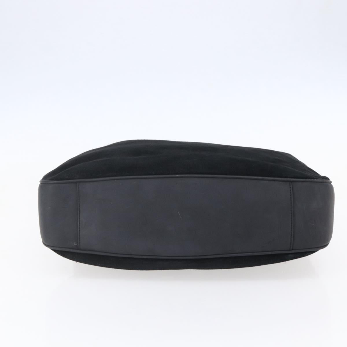 GUCCI Bamboo Shoulder Bag Suede Black Gold 001 1014 1577 Auth ep11269