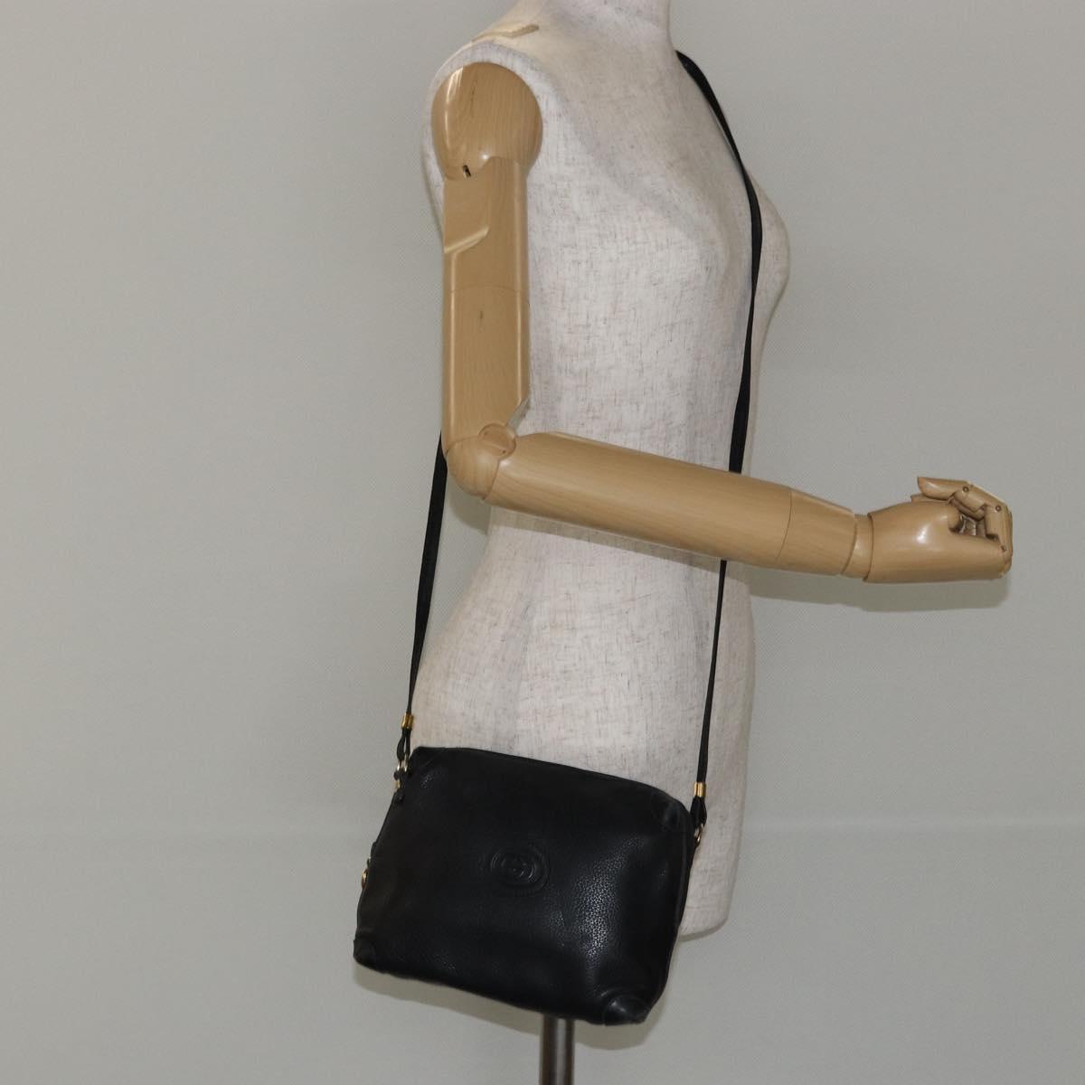 GUCCI Interlocking Shoulder Bag Leather Black Gold 007 58 0093 Auth ep11276