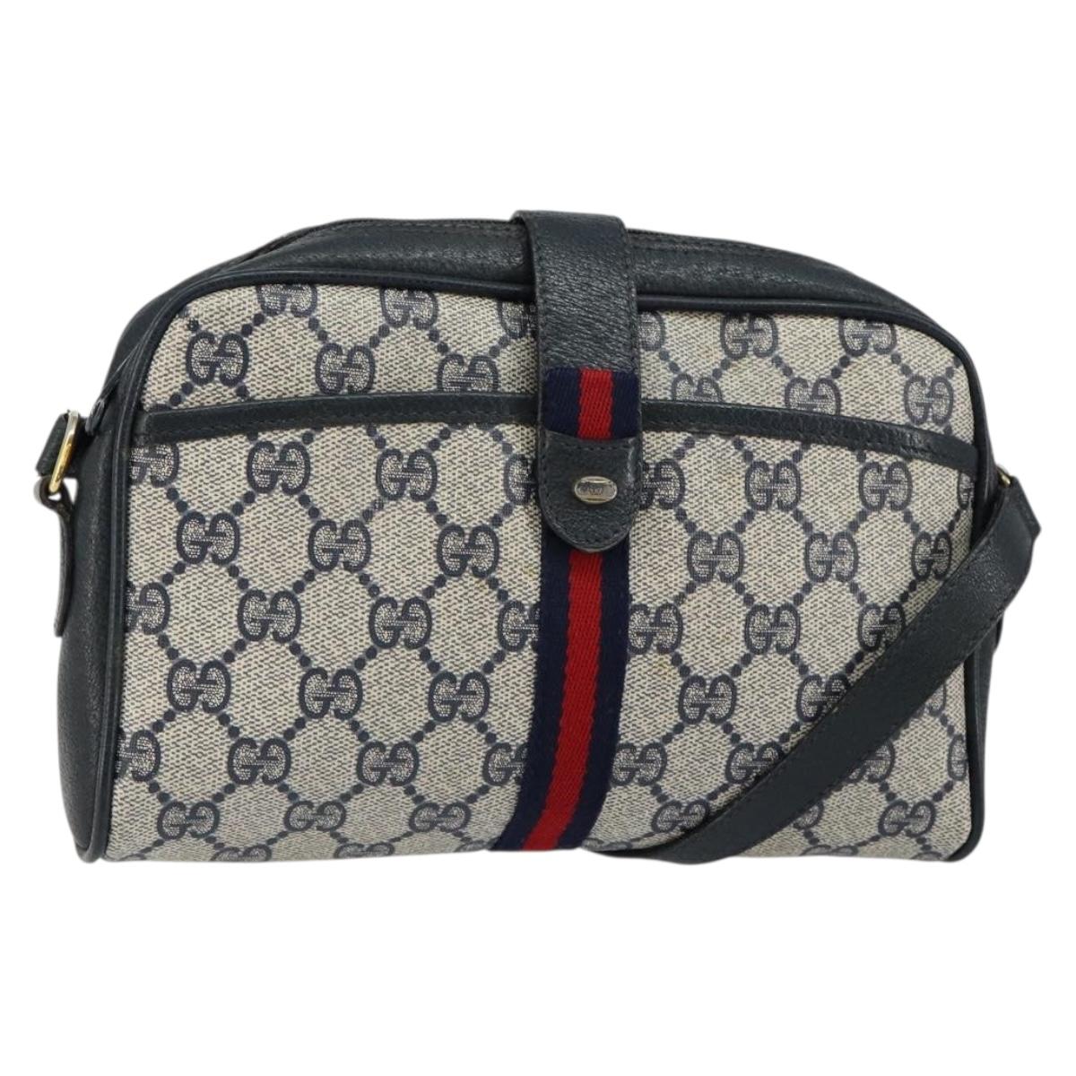 GUCCI GG Supreme Sherry Line Shoulder Bag PVC Navy Gold 10 02 055 Auth ep11283