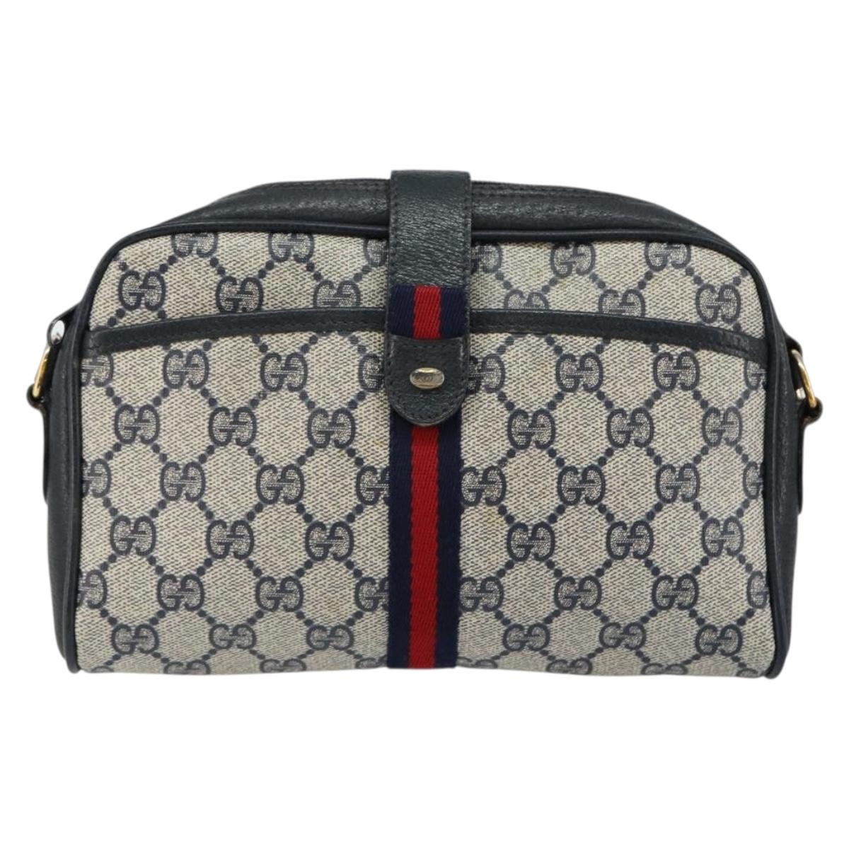 GUCCI GG Supreme Sherry Line Shoulder Bag PVC Navy Gold 10 02 055 Auth ep11283