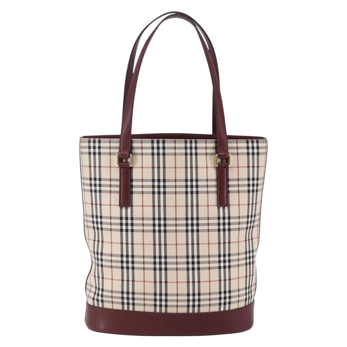 BURBERRY Nova Check Tote Bag Canvas Beige Gold Auth ep11287