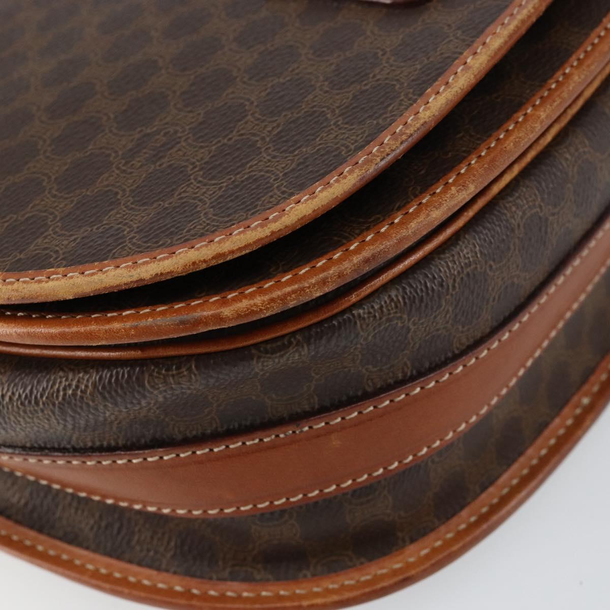 CELINE Macadam Canvas Shoulder Bag PVC Leather Brown Gold Auth ep11291