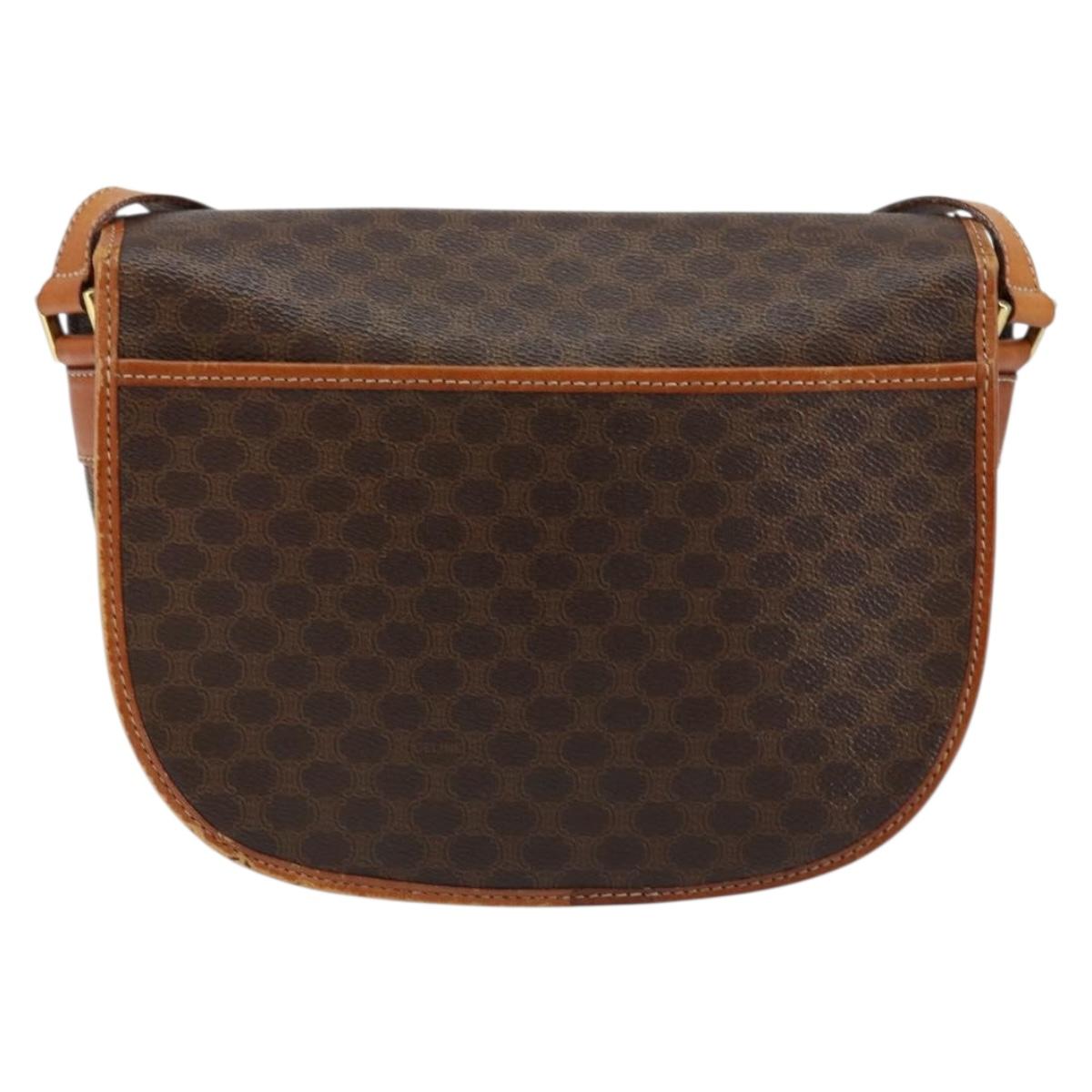 CELINE Macadam Canvas Shoulder Bag PVC Leather Brown Gold Auth ep11291