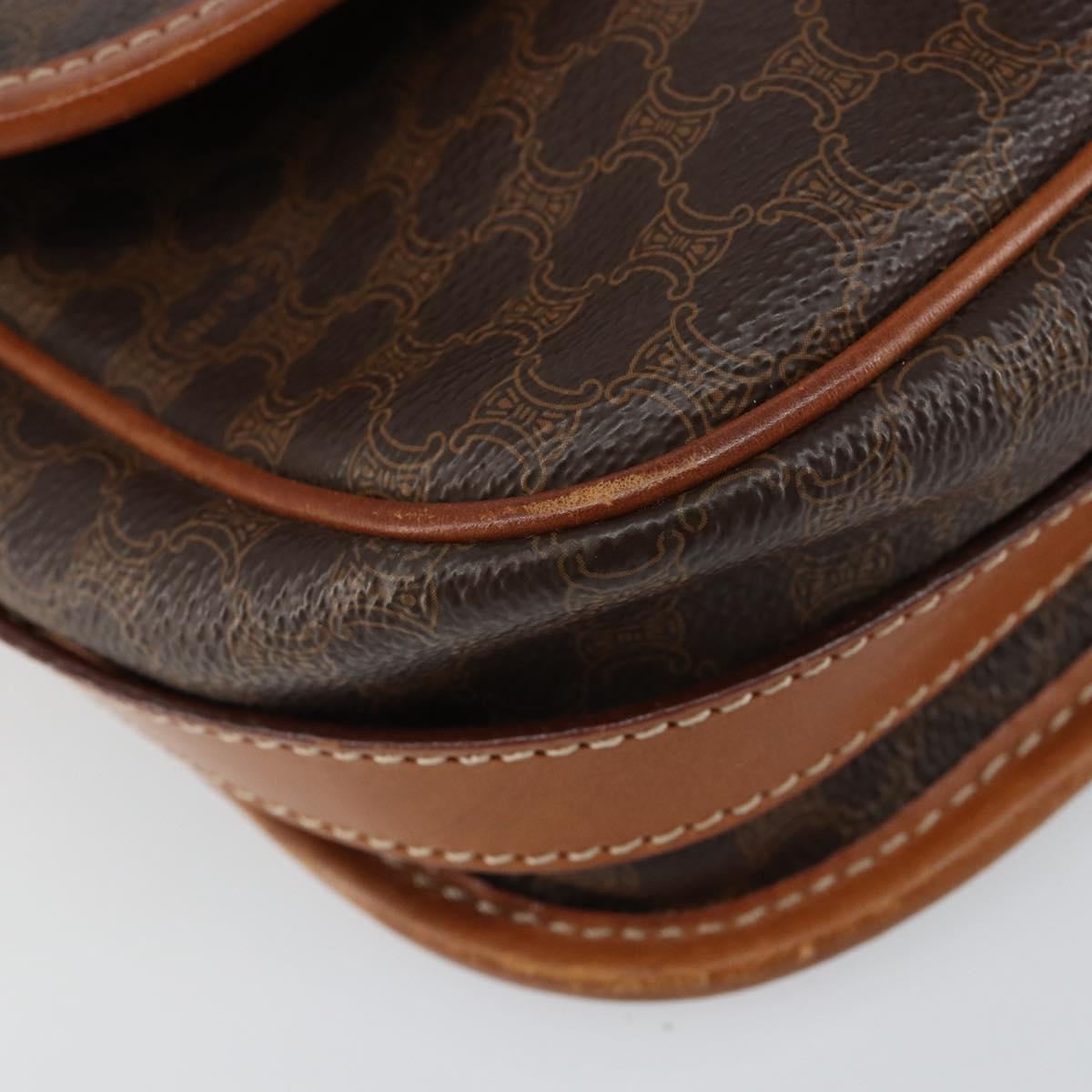 CELINE Macadam Canvas Shoulder Bag PVC Leather Brown Gold Auth ep11299