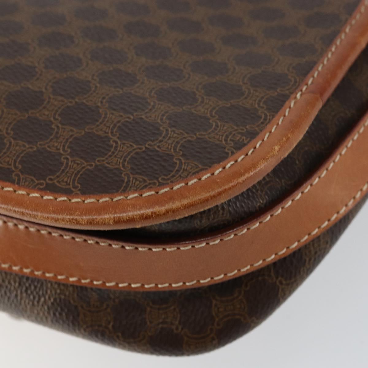 CELINE Macadam Canvas Shoulder Bag PVC Leather Brown Gold Auth ep11299