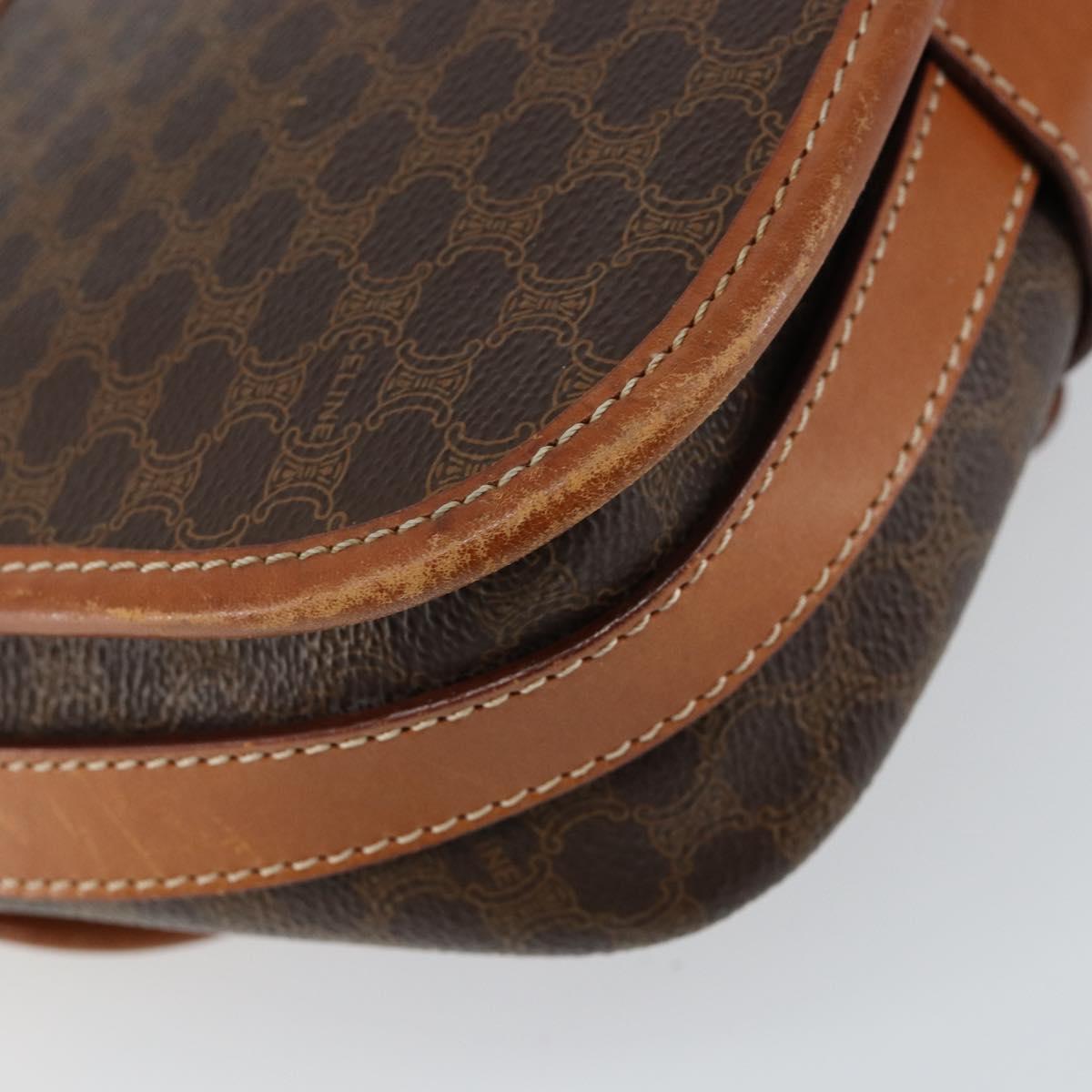 CELINE Macadam Canvas Shoulder Bag PVC Leather Brown Gold Auth ep11299