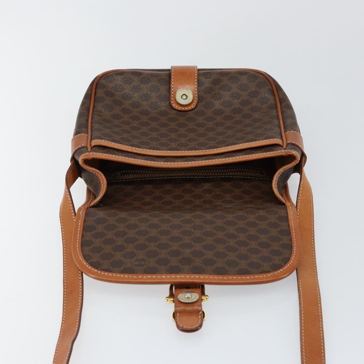 CELINE Macadam Canvas Shoulder Bag PVC Leather Brown Gold Auth ep11299