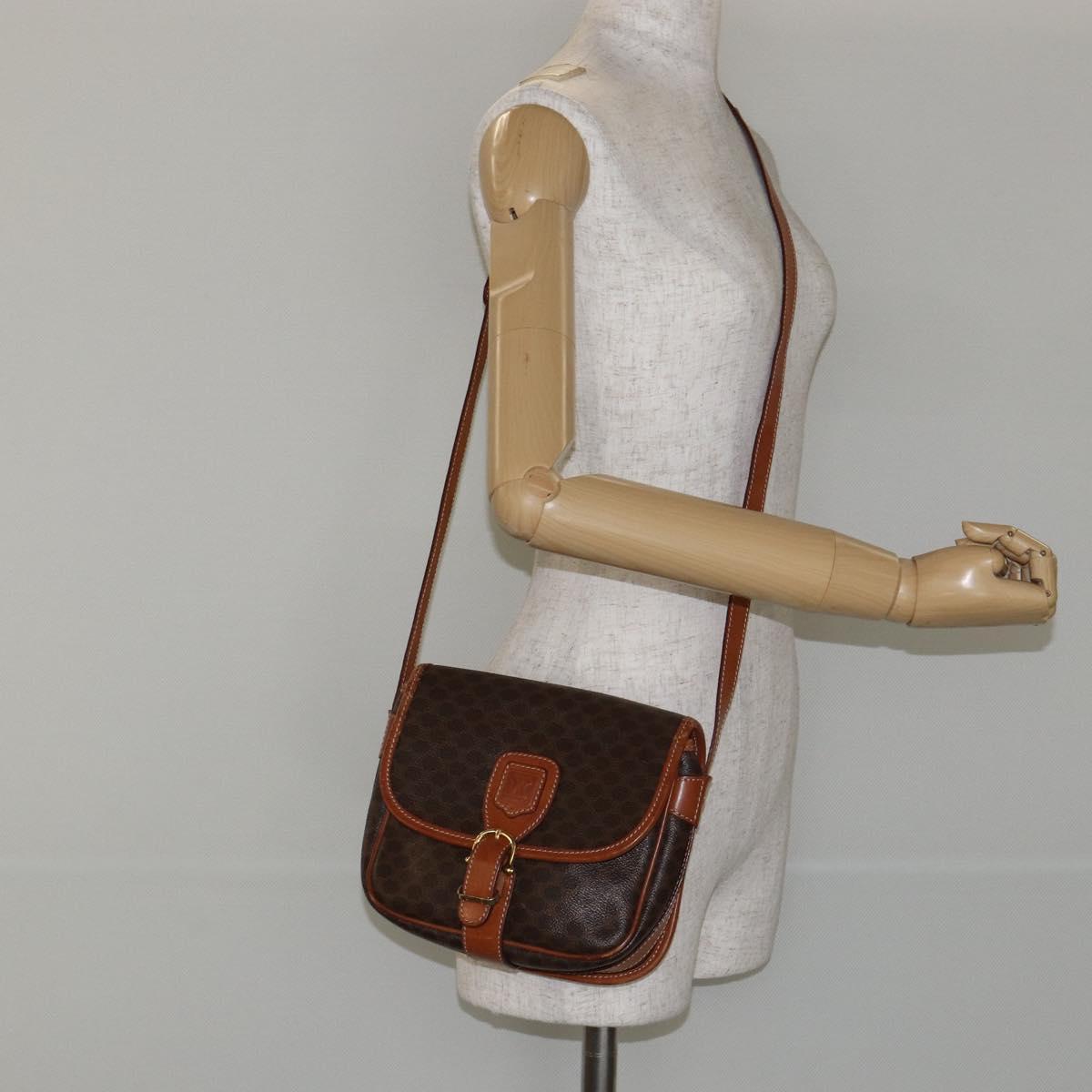 CELINE Macadam Canvas Shoulder Bag PVC Leather Brown Gold Auth ep11299