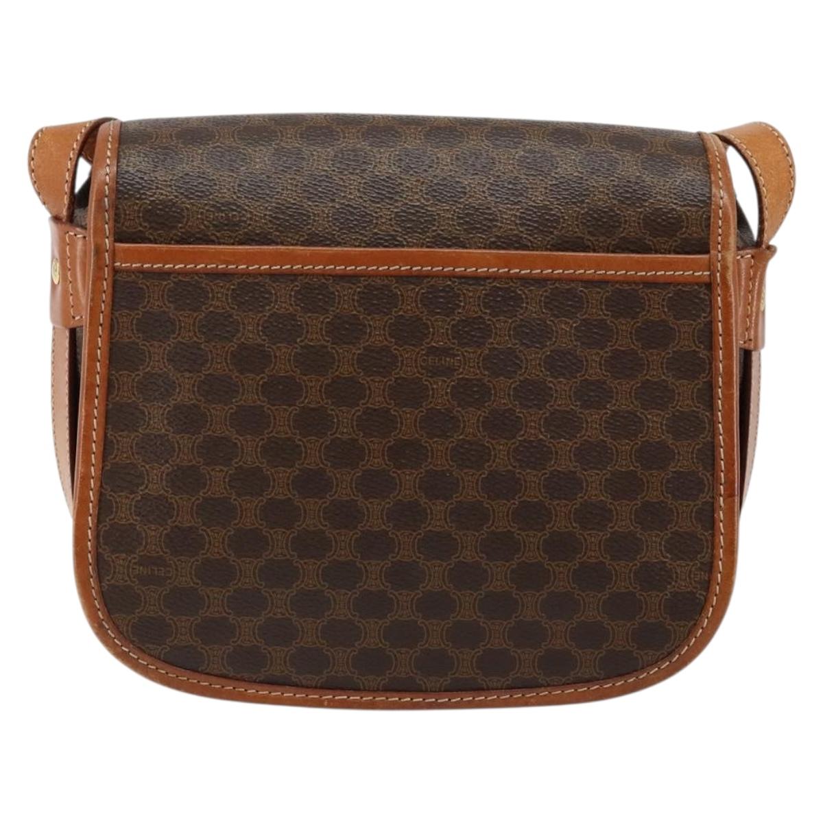 CELINE Macadam Canvas Shoulder Bag PVC Leather Brown Gold Auth ep11299