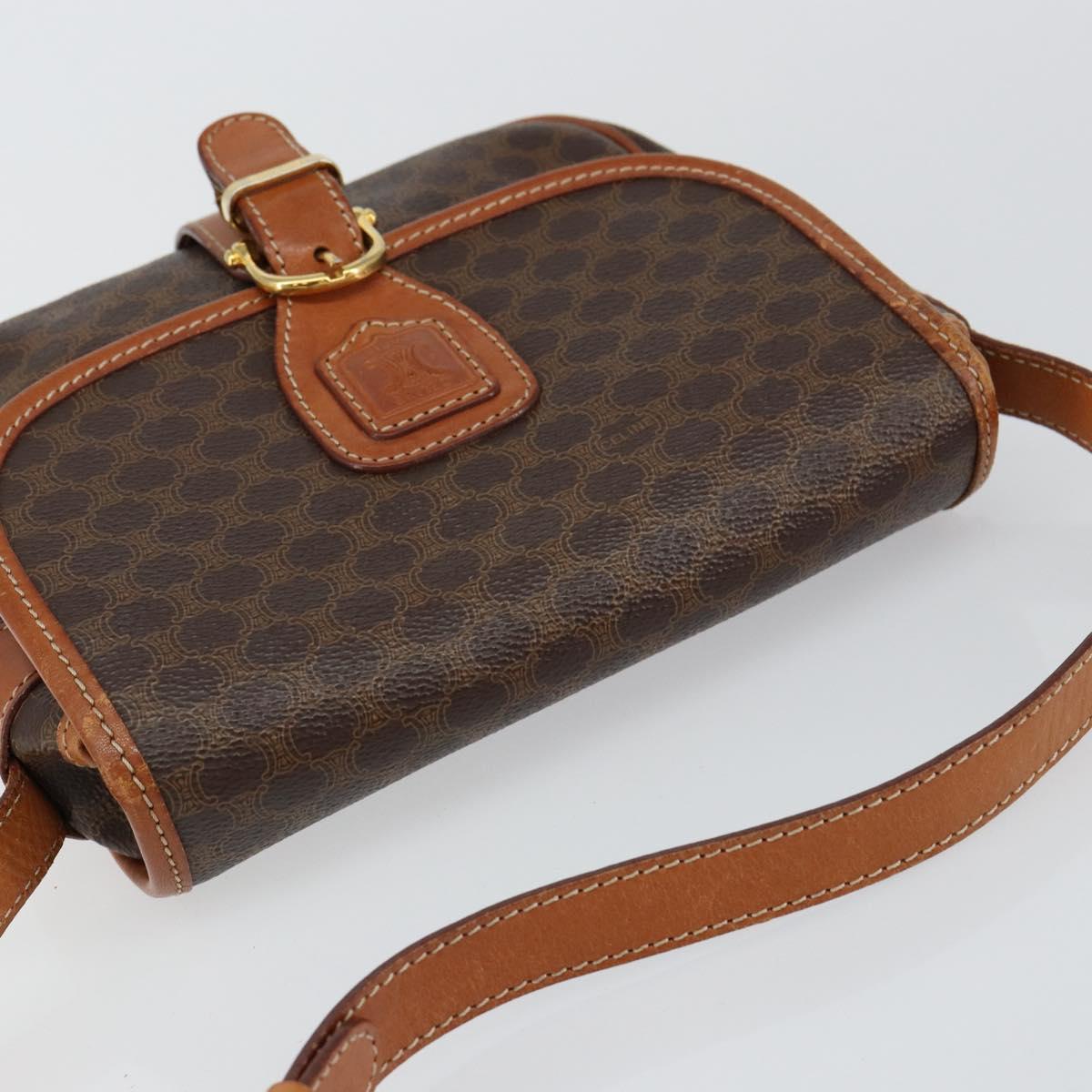 CELINE Macadam Canvas Shoulder Bag PVC Leather Brown Gold Auth ep11299