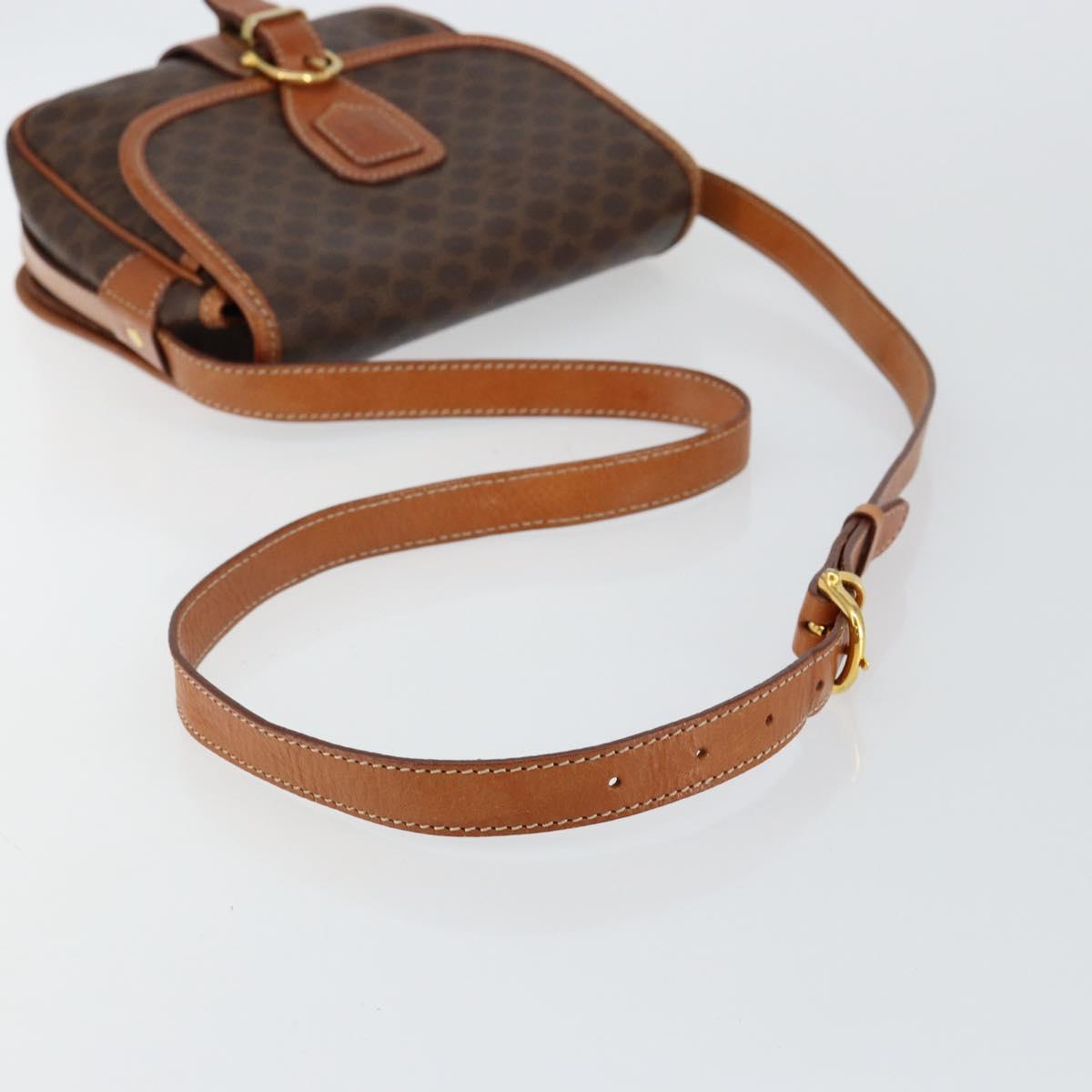 CELINE Macadam Canvas Shoulder Bag PVC Leather Brown Gold Auth ep11299