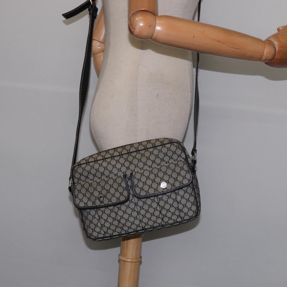 CELINE Macadam Canvas Shoulder Bag Navy Gold Auth ep11305