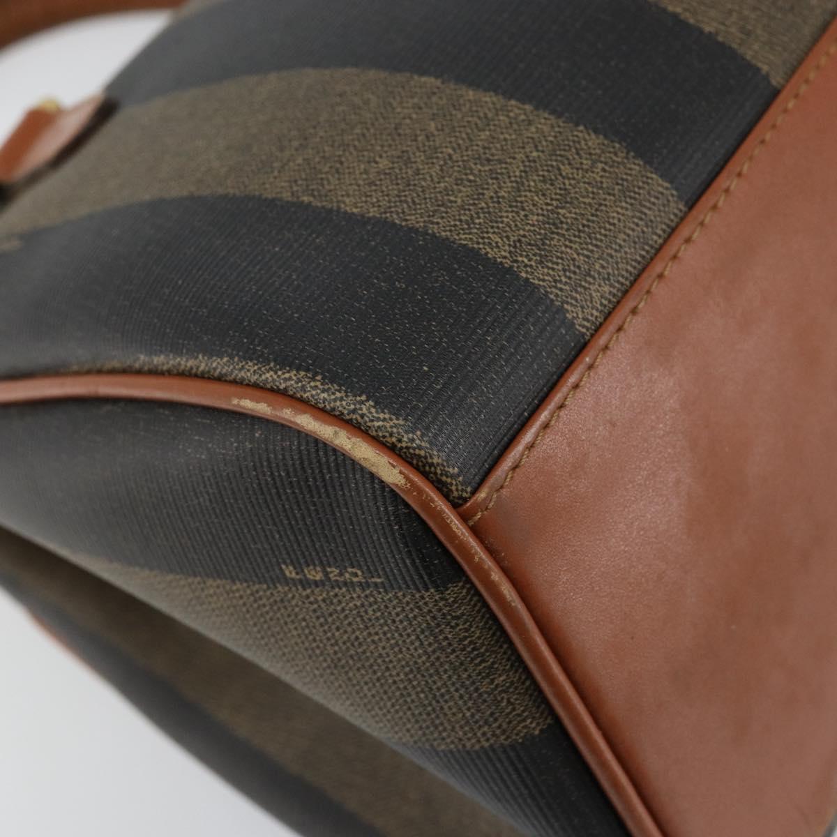 FENDI Pecan Canvas Hand Bag PVC Brown Gold Auth ep11310