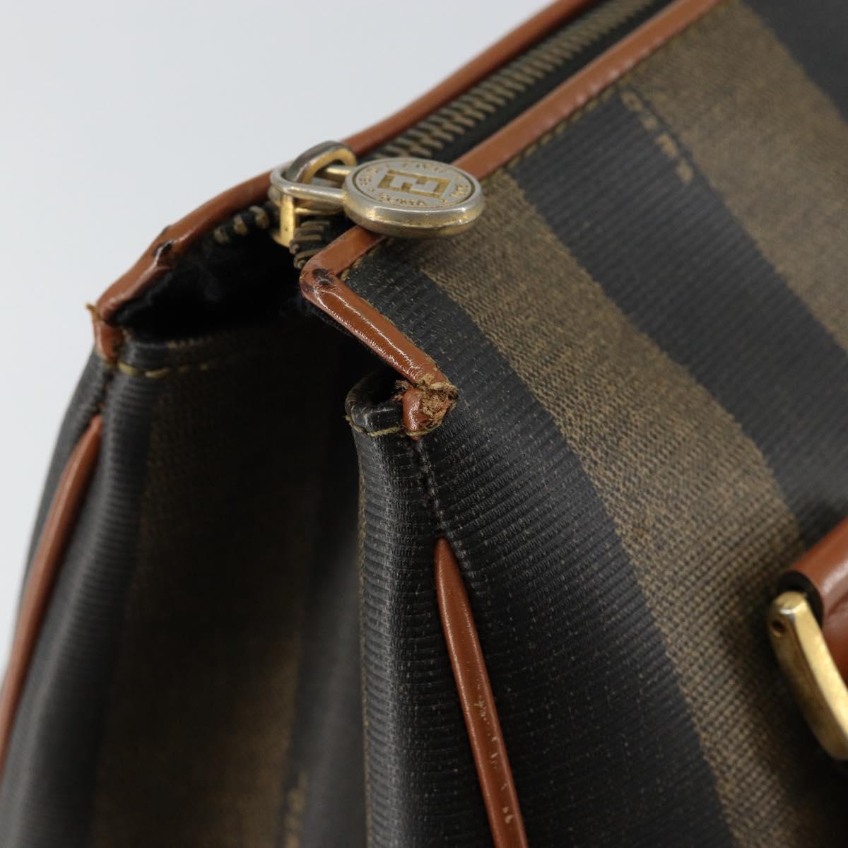 FENDI Pecan Canvas Hand Bag PVC Brown Gold Auth ep11310