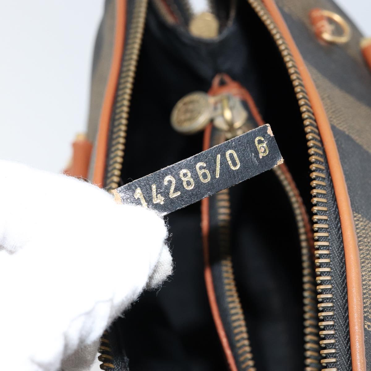 FENDI Pecan Canvas Hand Bag PVC Brown Gold Auth ep11310