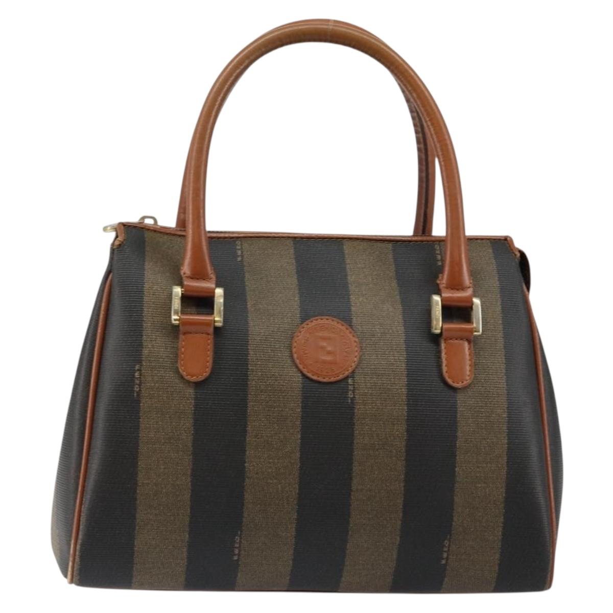 FENDI Pecan Canvas Hand Bag PVC Brown Gold Auth ep11310