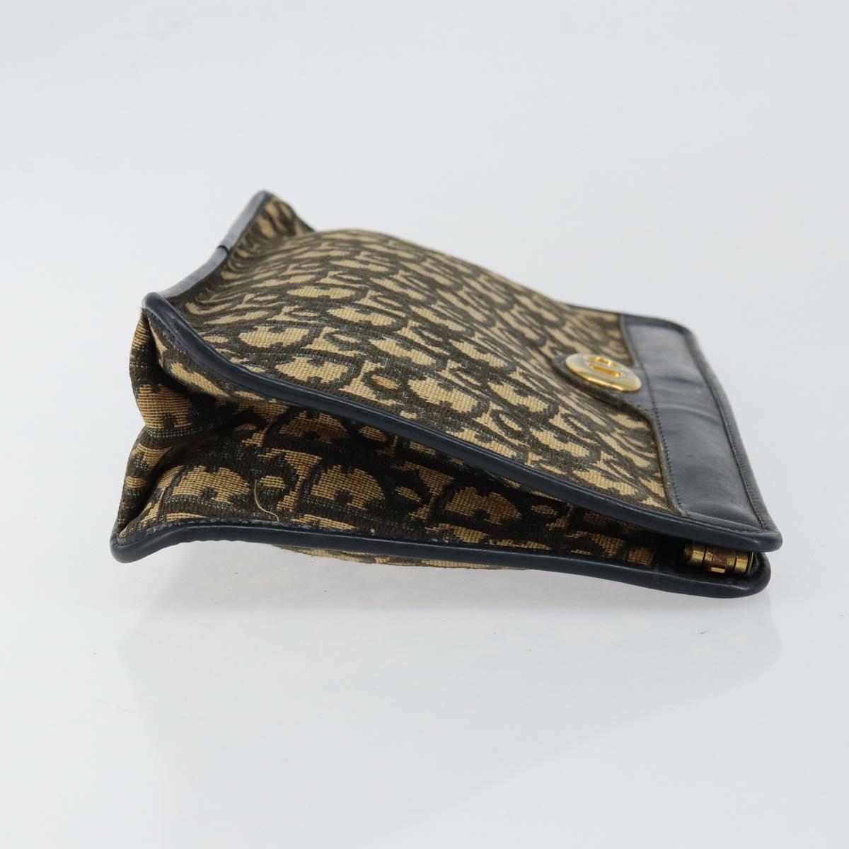 Christian Dior Trotter Canvas Clutch Bag Navy Gold Auth ep11315