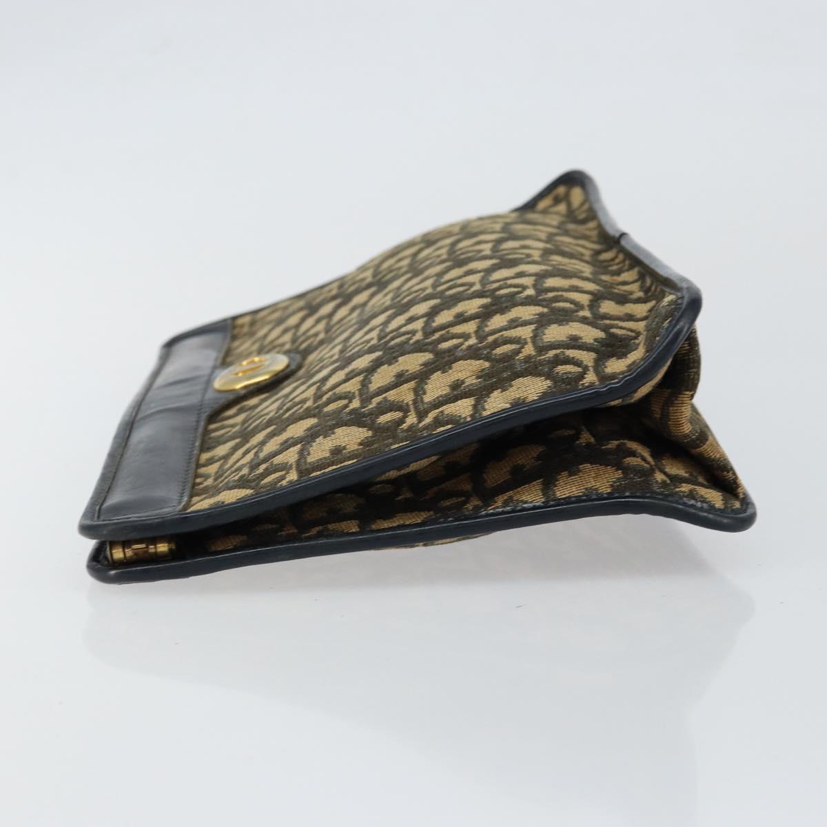 Christian Dior Trotter Canvas Clutch Bag Navy Gold Auth ep11315