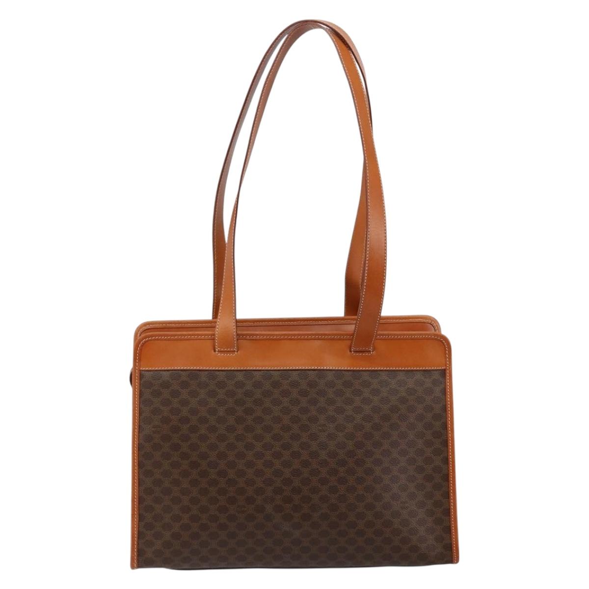 CELINE Macadam Canvas Tote Bag PVC Leather Brown Gold Auth ep11322