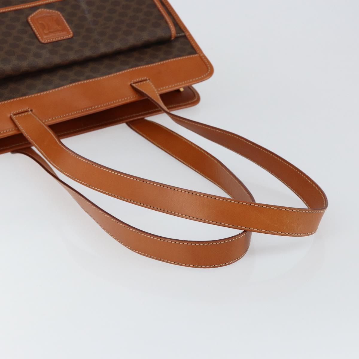 CELINE Macadam Canvas Tote Bag PVC Leather Brown Gold Auth ep11322