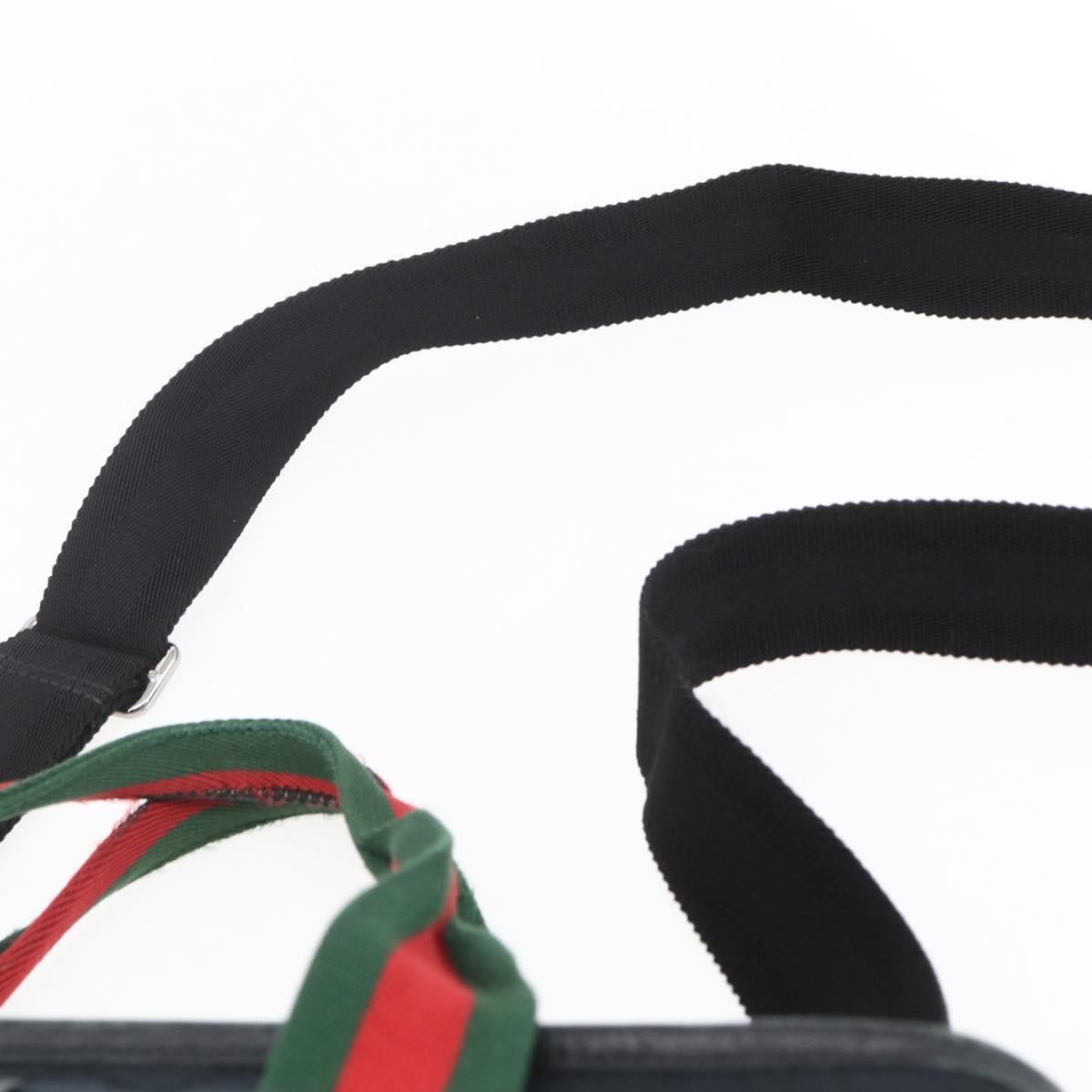 GUCCI GG Canvas Web Sherry Line Tote Bag 2way Black Silver 256099 Auth ep11333