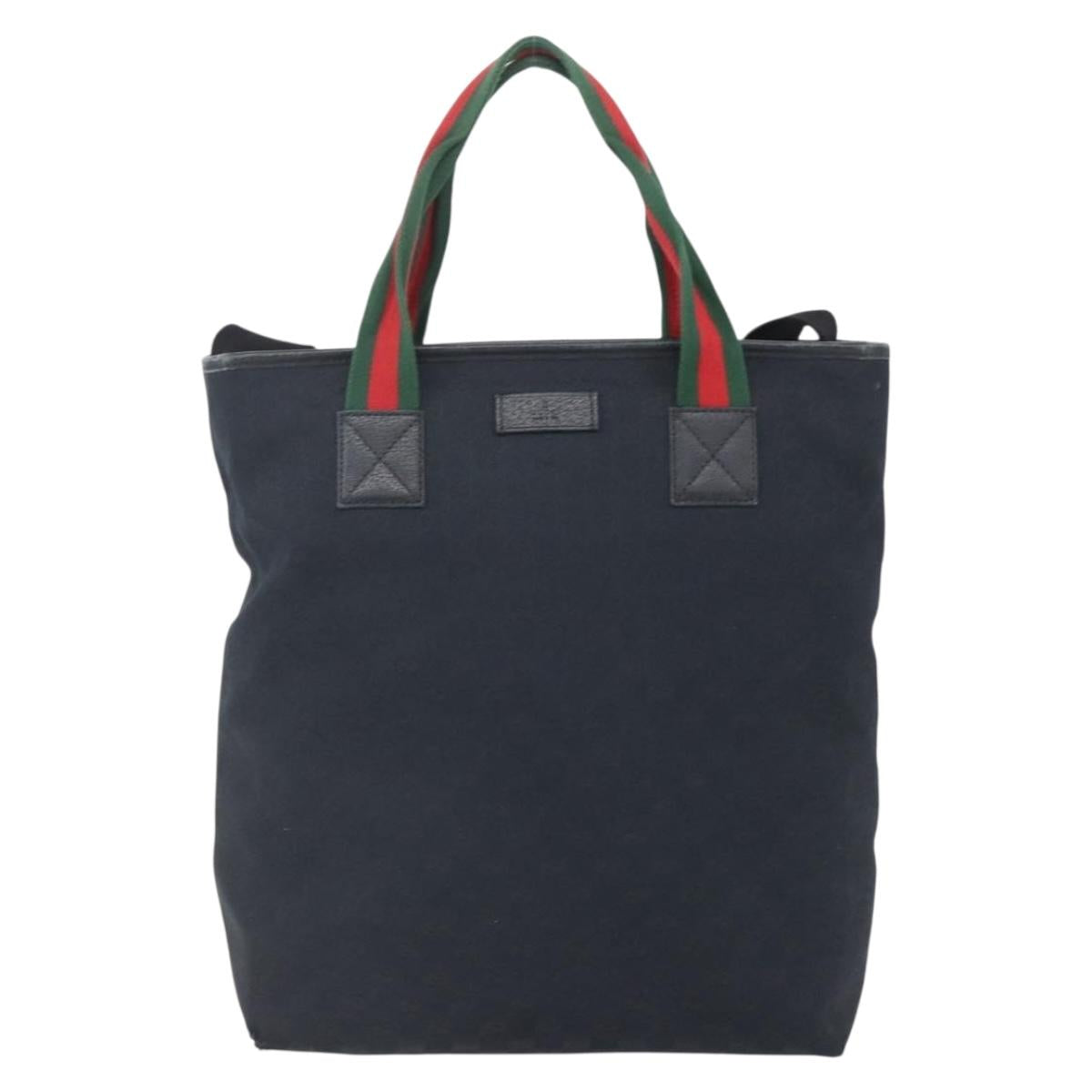 GUCCI GG Canvas Web Sherry Line Tote Bag 2way Black Silver 256099 Auth ep11333