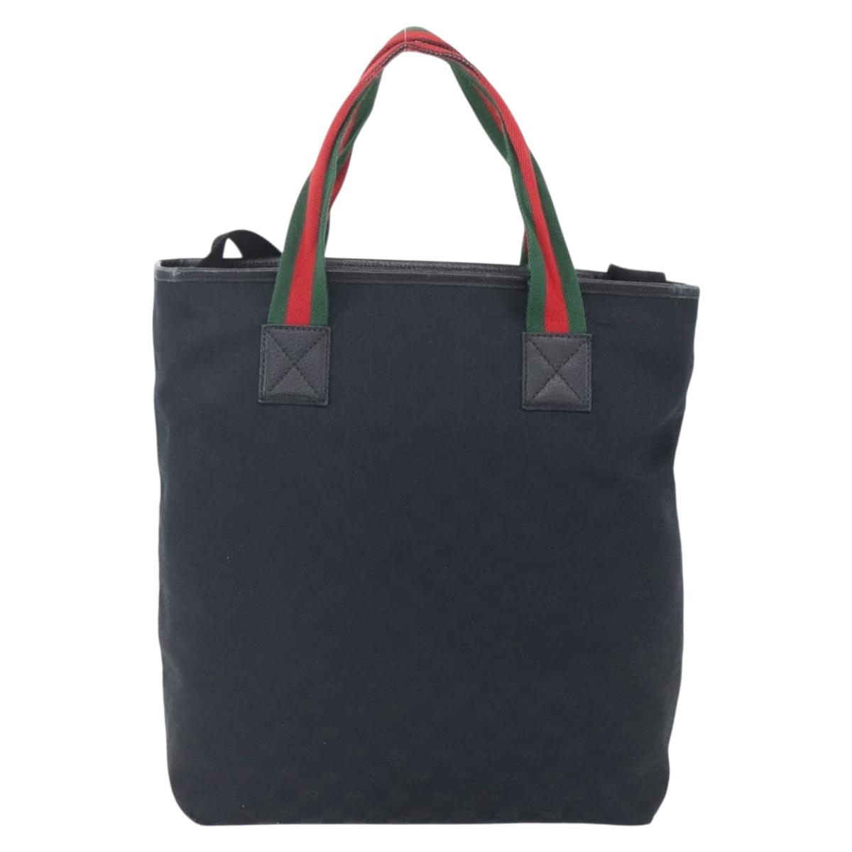 GUCCI GG Canvas Web Sherry Line Tote Bag 2way Black Silver 256099 Auth ep11333