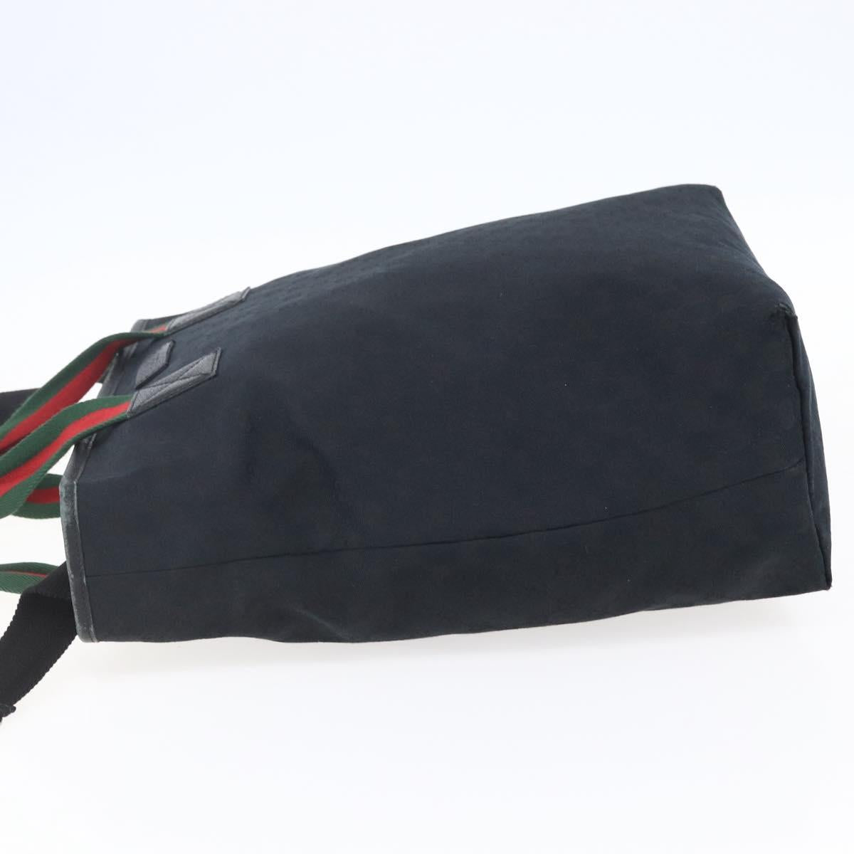 GUCCI GG Canvas Web Sherry Line Tote Bag 2way Black Silver 256099 Auth ep11333