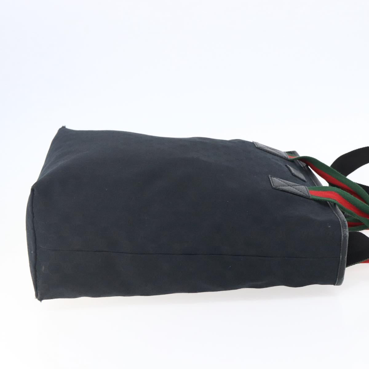 GUCCI GG Canvas Web Sherry Line Tote Bag 2way Black Silver 256099 Auth ep11333