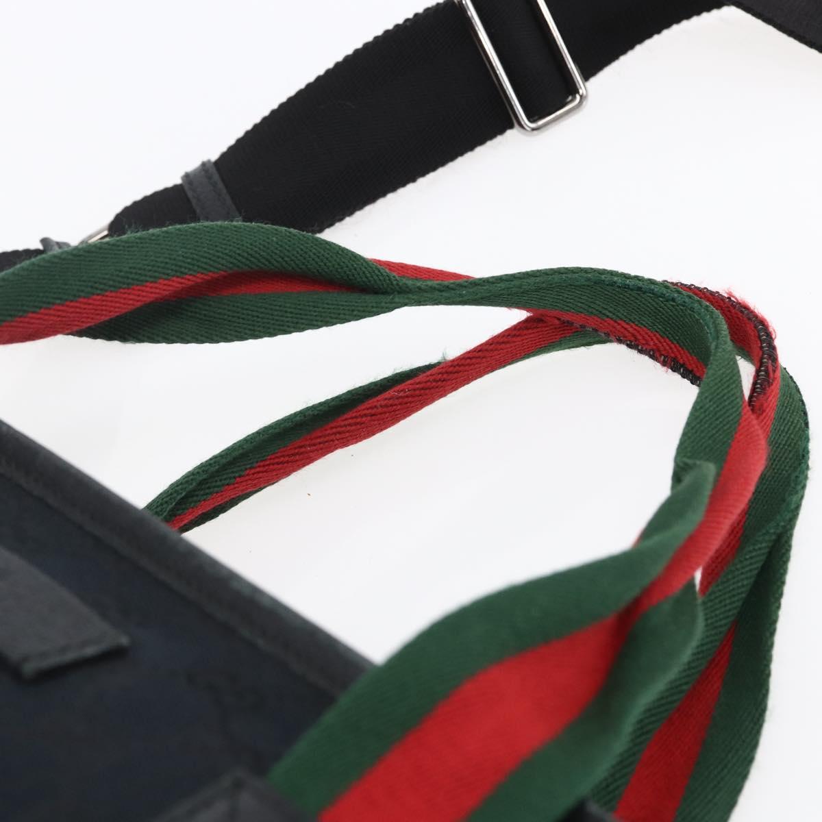 GUCCI GG Canvas Web Sherry Line Tote Bag 2way Black Silver 256099 Auth ep11333